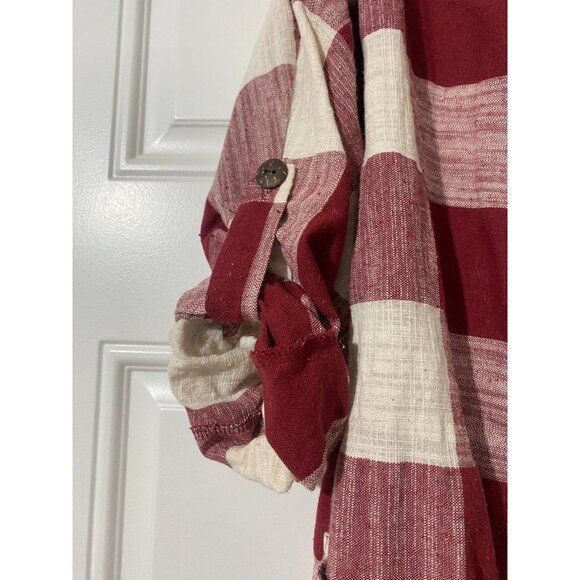 Red and Cream Plaid Shacket Oversized Fit - Picture 6 of 7